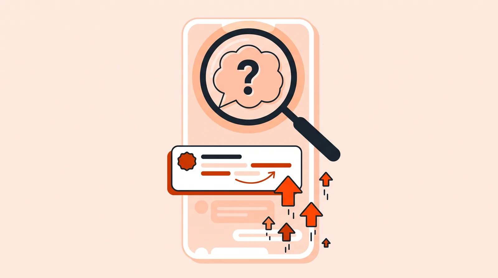 Brand account answering questions in a discussion thread while a magnifying glass highlights the open question