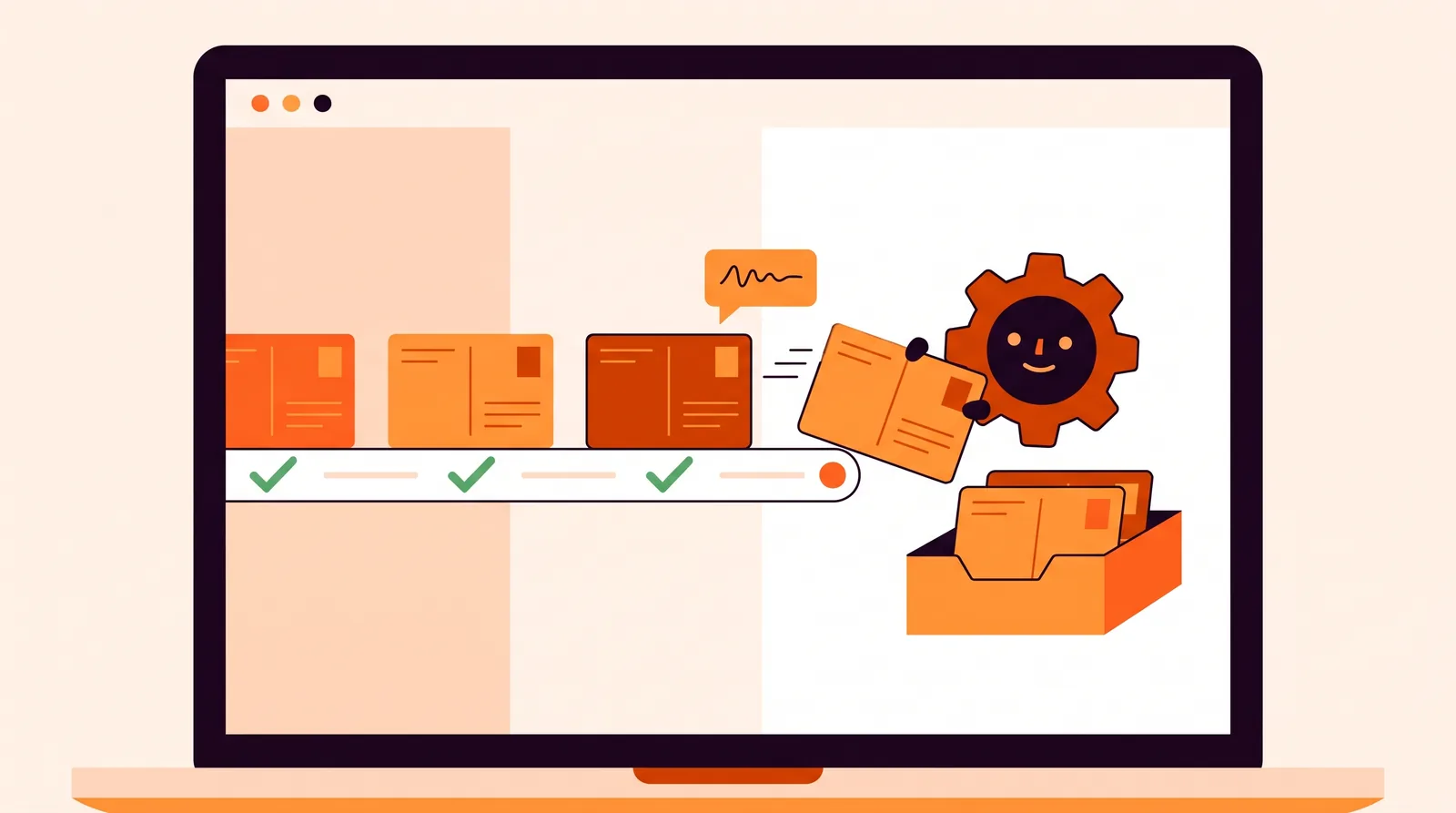 A community dashboard where an automated gear sorts post cards into a review tray