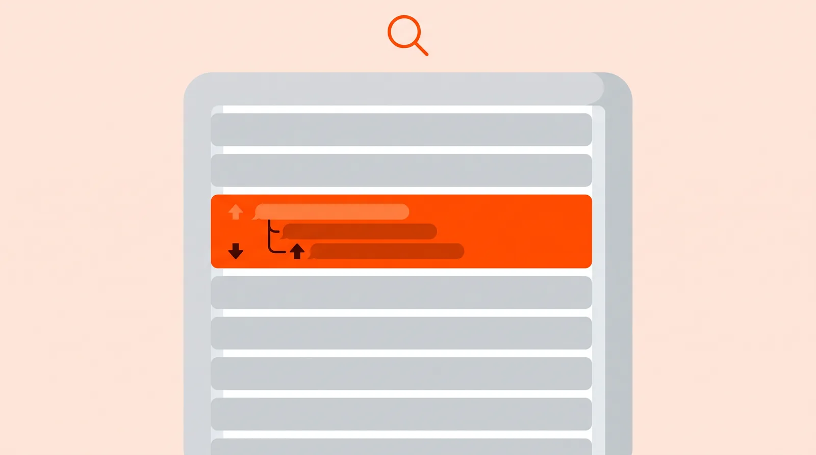 A search results page with one result shaped like a discussion thread highlighted in orange