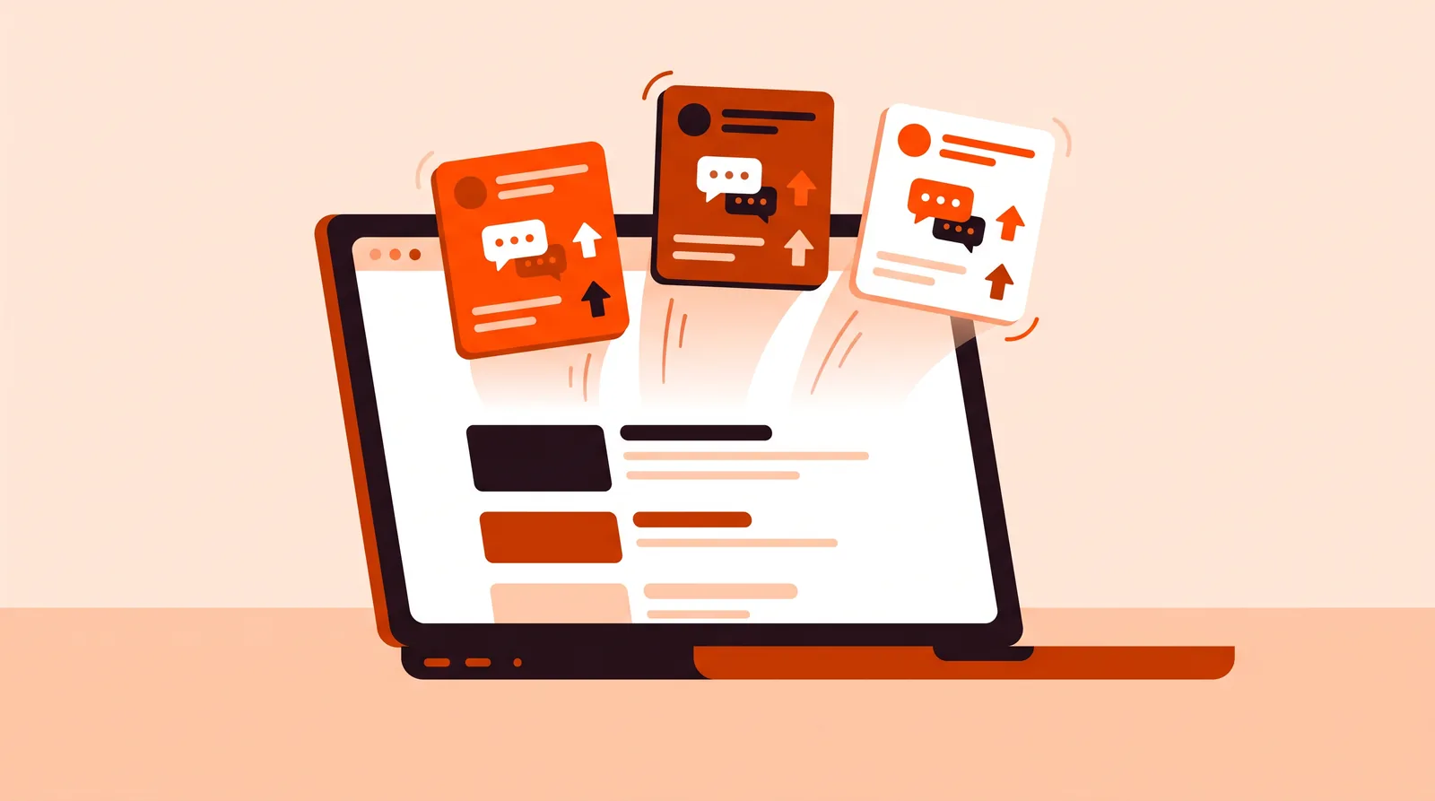 Search results page on a laptop with discussion thread cards rising to the top spots